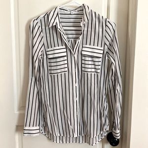 Express Gray and White Button Up blouse